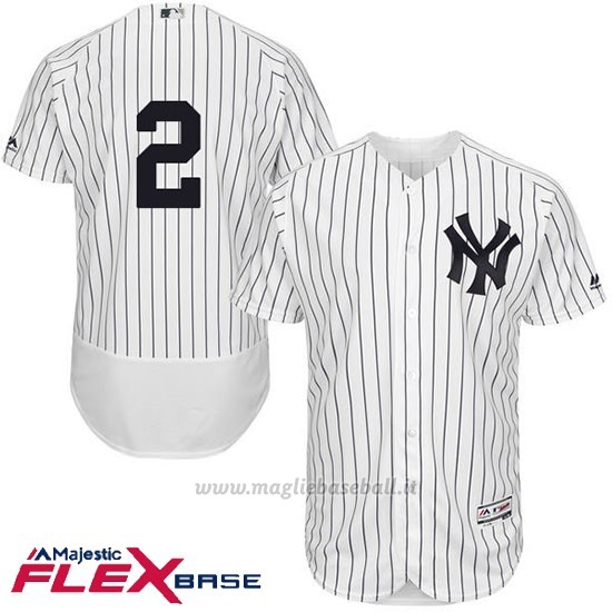 Maglia Baseball Uomo New York Yankees Derek Jeter Majestic Autentico Collezione Flex Base Bianco
